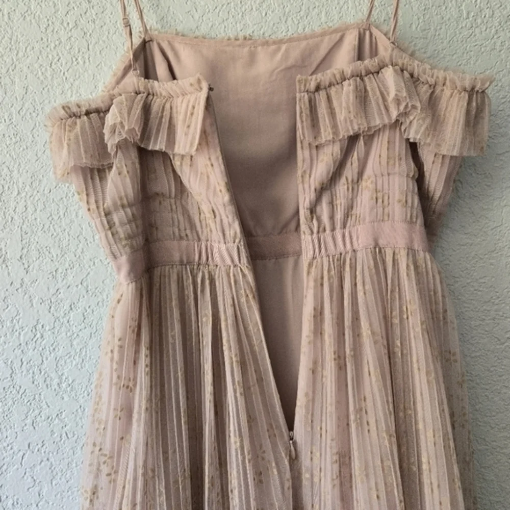 J Crew 8 Ruffly Tulle Midi dress Dusty Pink Micro Floral Ditsy Print Square Neck - Picture 8 of 10